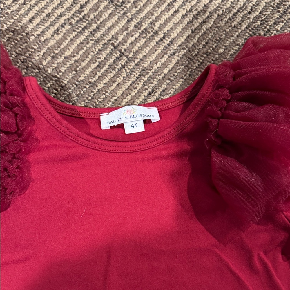 Kids Maroon Ruffle Long Sleeve Top - Picture 2 of 3